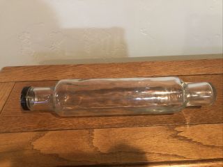 Vintage Baking Kitchen Glass Rolling Pin With Black Screw Off Metal Lid,  14 "