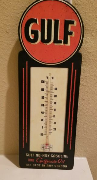 Vintage Style Gulf Thermometer Metal Wall Sign Gas & Oil Shop Man Cave Plaque
