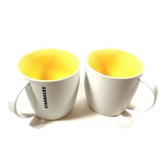 Starbucks 2011 White Yellow 12oz Coffee Mug Collectible Simple Two Tone Cup