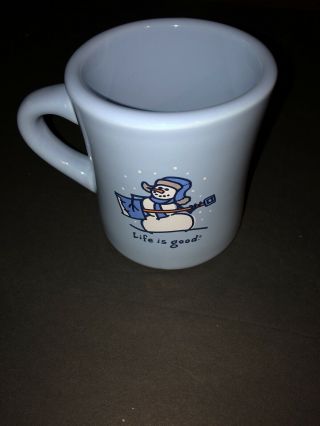 “life Is Good” Snowman With Shovel Blue Coffee Cup Mug “do What U Like” Ln