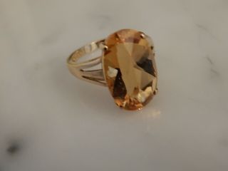 A Stunning 9 Ct Gold Large Oval 9.  00 Carat Citrine Ring