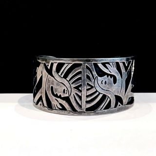 Taxco Eagle 3 Mexico Sterling Silver 925 Figural Modernist Tribal Cuff Bracelet