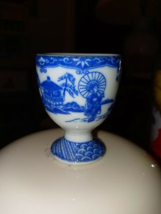 Vintage Egg Cup Blue White Made In Japan