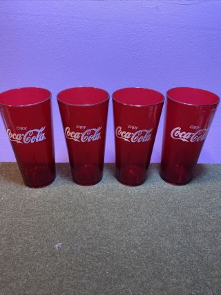 4 Enjoy Coca Cola Coke Restaurant Red Plastic Tumblers Cups 24oz