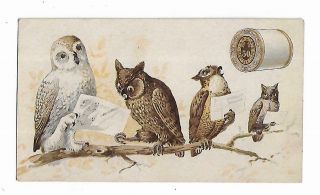 1889 Trade Card Calendar J & P Coats Sewing Thread Owls Six Cord Thread Machine