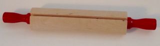 Vintage Wood Rolling Pin Recipe Card Holder Red Handles