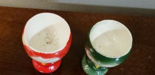 2 - Vintage Egg Cups Japan Ceramic Birds Anthropomorphic Red Green Chick 2