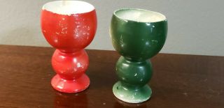 2 - Vintage Egg Cups Japan Ceramic Birds Anthropomorphic Red Green Chick 3