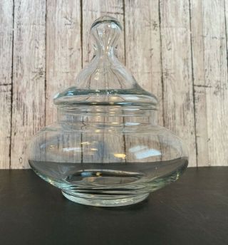 Vtg Clear Glass Candy Jar W/ Lid Apothecary Style Canister 5 "