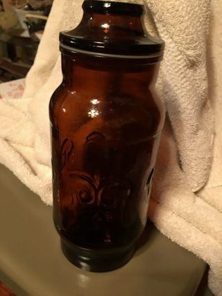 Vintage Fleur De Lis Amber Brown Glass Apothecary Jar With Lid