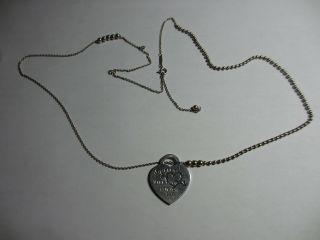 Auth Tiffany & Co Sterling Return To Tiffany Etched Heart&arrow Pendant&30 " Chain
