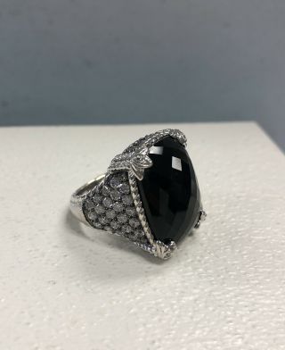 Judith Ripka Checkerboard Onyx Sterling Silver Ring Size7.  25 Cubic Zirconia Trim