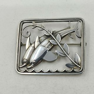 Georg Jensen Denmark Sterling Silver Double Dolphin Brooch Pin 251