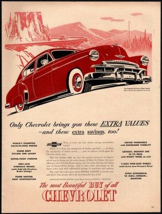 1950 Chevrolet Fleetline Deluxe 4 - Door Sedan Car Automobile - Red Vintage Ad