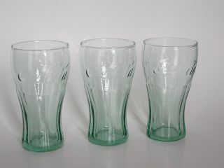 Set Of 3 Libbey 6.  5 Oz.  Green Coca - Cola Juice Glasses,  With Tags