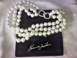 Kenneth Jay Lane Jewelry Barbara Bush 3 Strand Pearl Necklace W/crystal Clasp