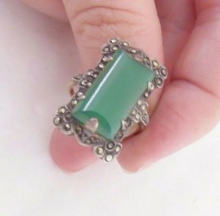 9ct Gold Green Chalcedony & Marcasite Large Cluster Ring,  Art Deco Period,  375