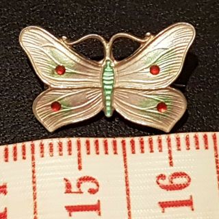 Antique Silver Guilloche Enamel Butterfly Pin Brooch By John Atkins & Son Ja&s