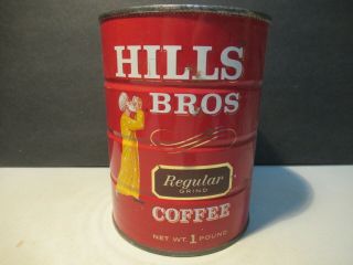 Hills Bros Coffee Can Vintage Old Tin No Lid 1 Pound Size Usa