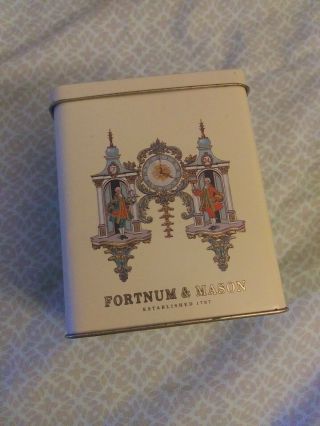 Vintage Fortnum & Mason Ltd Tea Tin With Hinged Lid And Clock Motif - Empty