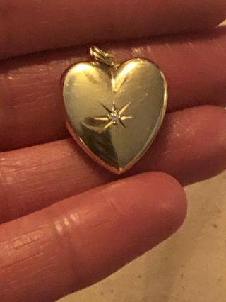Vintage Estate 14 Karat Yellow Gold Diamond Heart Locket Pendant Esemco 14k 3g