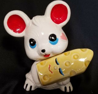 Vintage Anthropomorphic Mouse With Cheese Salt And Pepper Set