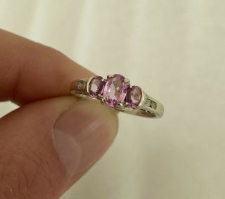 9ct White Gold Pink Sapphire & Diamond Ring 9k 375.
