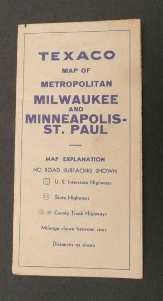 1946 Milwaukee Minneapolis St.  Paul Road Map Texaco Oil Wisconsin Minnesota
