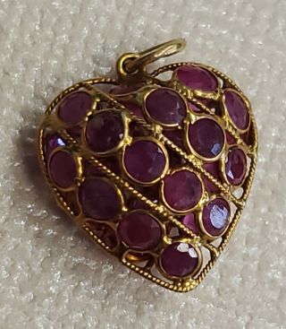 Vintage 750 Solid 18k Gold Ruby Heart Pendant Charm 1.  1 Gram