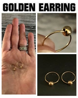 Vintage 14k Yellow Gold Huggie Round Hoop Earrings Ball Beads Signed Designer Zz