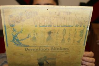 Vintage 1940 ' s Vermillion Blinkers Fishing Lures Bait Gas Oil Sign 2