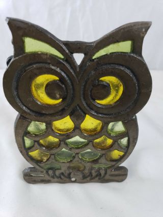 Vintage Stained Glass Owl Napkin Holder