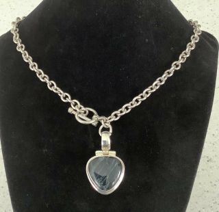 Vintage Sterling Silver Onyx Pendant On A Heavy Choker Front Toggle Necklace