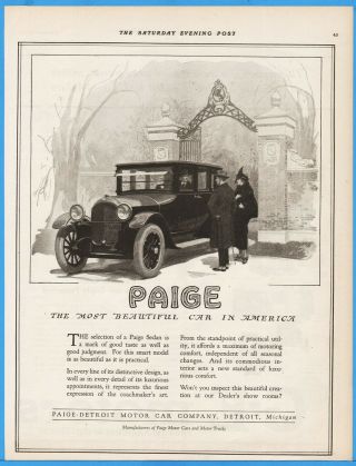 1920 Paige Detroit Motor Car Co Michigan Sedan Car Closed Automobile Art Ad