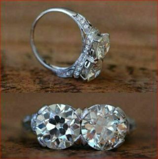 Art Deco Engagement Wedding Ring Two Stone 4ct Round Diamond 14k White Gold Over