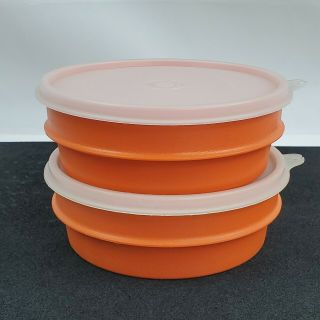 Set Of 2 Vtg Tupperware Stacking Cereal/salad Bowls 1356 & Seals 238 Orange