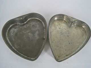 2 Vintage Heart Shaped Metal Cake Pans Valentines Day
