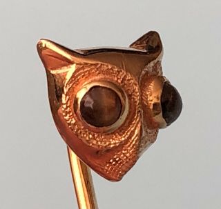 Antique 14K YELLOW GOLD Cat ' s Eye Chrysoberyl OWL STICK PIN 1.  6 grams 2.  25 