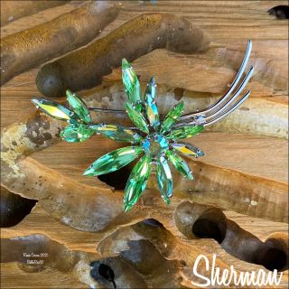 Sherman “abstract Flower” Brooch Peridot/peridot Ab.  Glows.