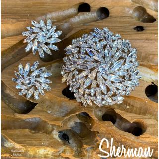 Sherman “3d Dome” Brooch/earrings Crystal Swarovski.