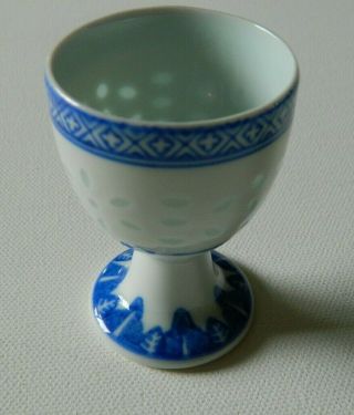 Vintage Asian Chinese Rice Eye Blue,  White Egg Cups