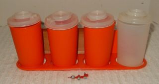 Tupperware Vintage Wall Mount Spice Rack 289 Orange W/containers/lids/screws