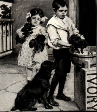 1903 Ad Vintage Children Washing Puppy 