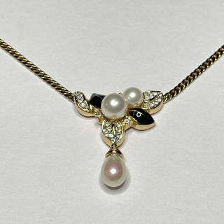 Vintage Christian Dior Necklace Faux Pearl Formal Gold Tone Chain Signed