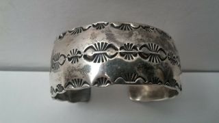 Navajo Sterling Silver Cuff Bracelet Vintage Hand Stamped Design