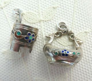 Rare Vtg Sterling Silver Enamel Norwegian Vessels Cups Traditional Charms Norway