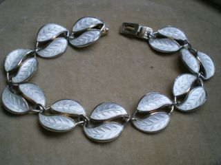 David Andersen Norway White Enamelled Silver Gilt Leaf Collectors Bracelet
