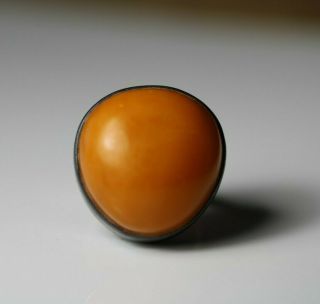 Large Vintage Modernist Sterling Silver Butterscotch Egg Yolk Stone Ring Sz 6.  5 3