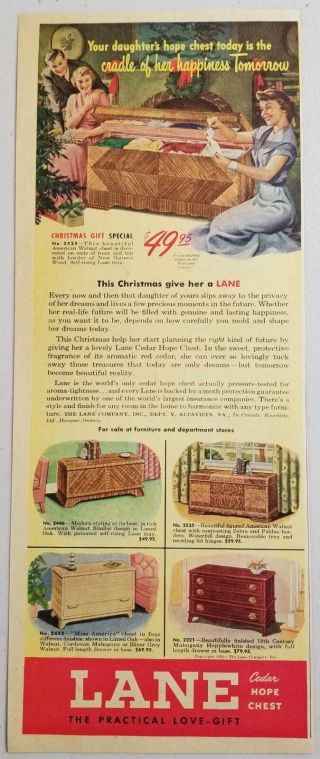 1950 Print Ad Lane Cedar Hope Chests Happy Daughter & Parents Altavista,  Va