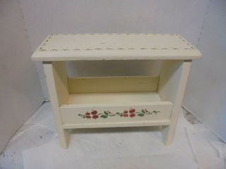 12 " Tall Small Wooden Stool Painted White Stencil Pattern Plant Stand Riser